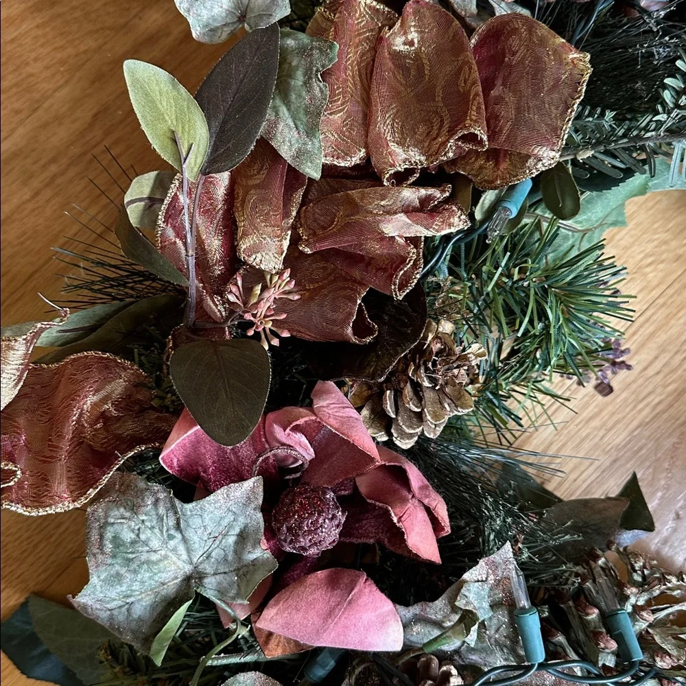 Handcrafted Gold and Mauve Pink Holiday Wreath